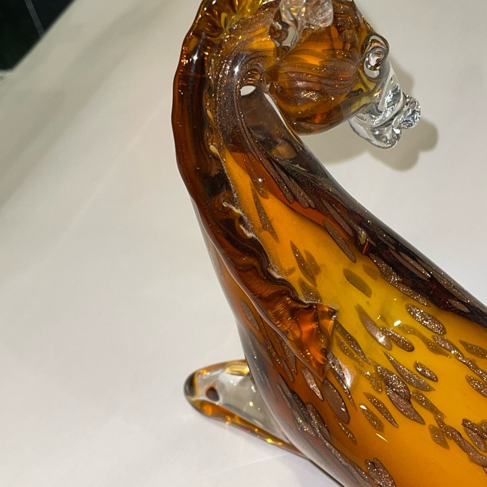 Vintage Murano Hand-Blown Amber gold Glass Young Horse Heavy Equestrian Glass - Picture 8 of 10